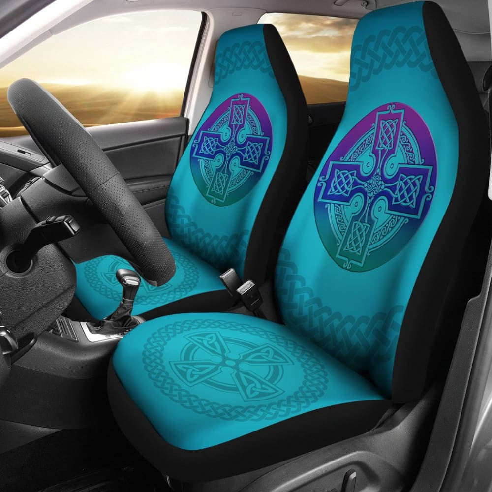 Celtic Circle Cross Car Seat Covers Set Purple and Blue