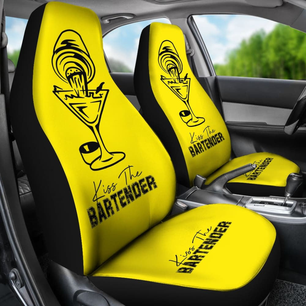 Yellow Kiss The Bartender Custom Grunge Style Car Seat Covers