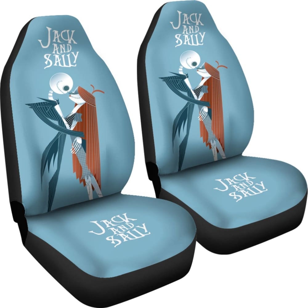 Nightmare Before Christmas Cartoon Car Seat Covers - Jack Skellington And Sally Kissing Retrowave Artwork Seat Covers