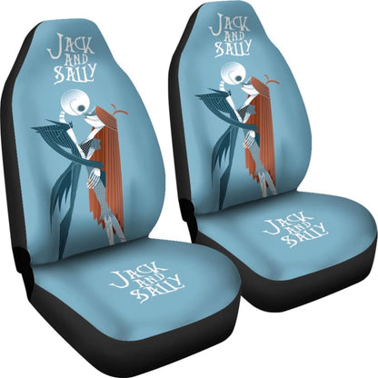Nightmare Before Christmas Cartoon Car Seat Covers - Jack Skellington And Sally Kissing Retrowave Artwork Seat Covers
