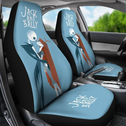 Nightmare Before Christmas Cartoon Car Seat Covers - Jack Skellington And Sally Kissing Retrowave Artwork Seat Covers