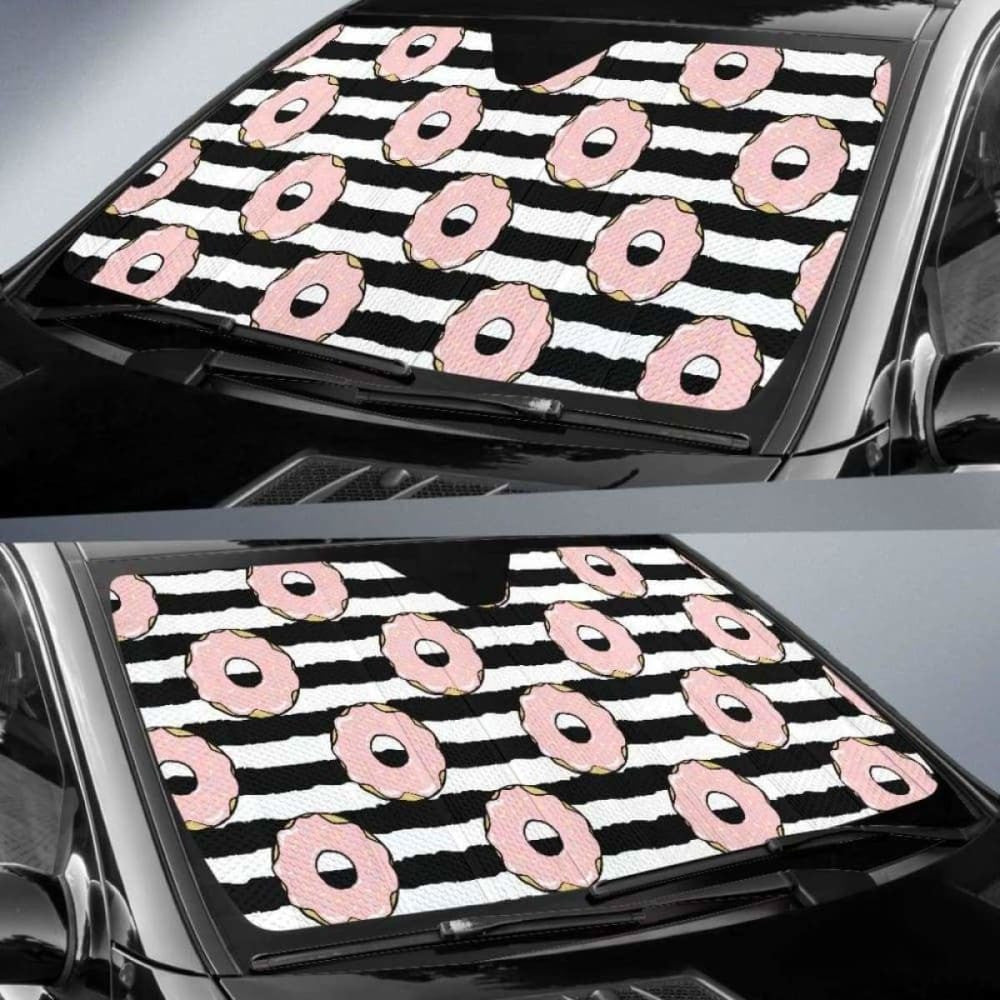 Donuts Pink Icing Striped Pattern Car Auto Sun Shades