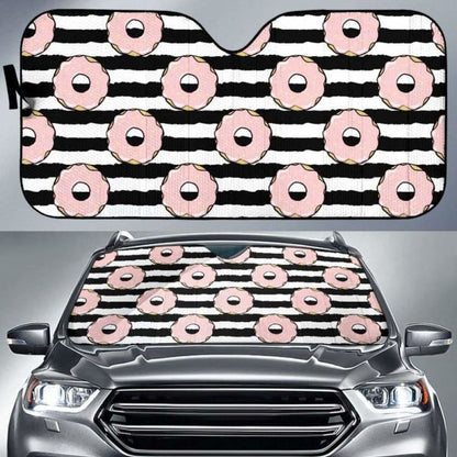 Donuts Pink Icing Striped Pattern Car Auto Sun Shades