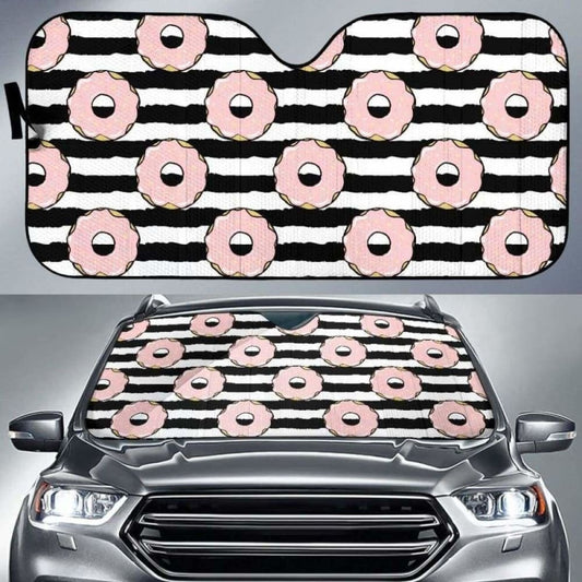 Donuts Pink Icing Striped Pattern Car Auto Sun Shades