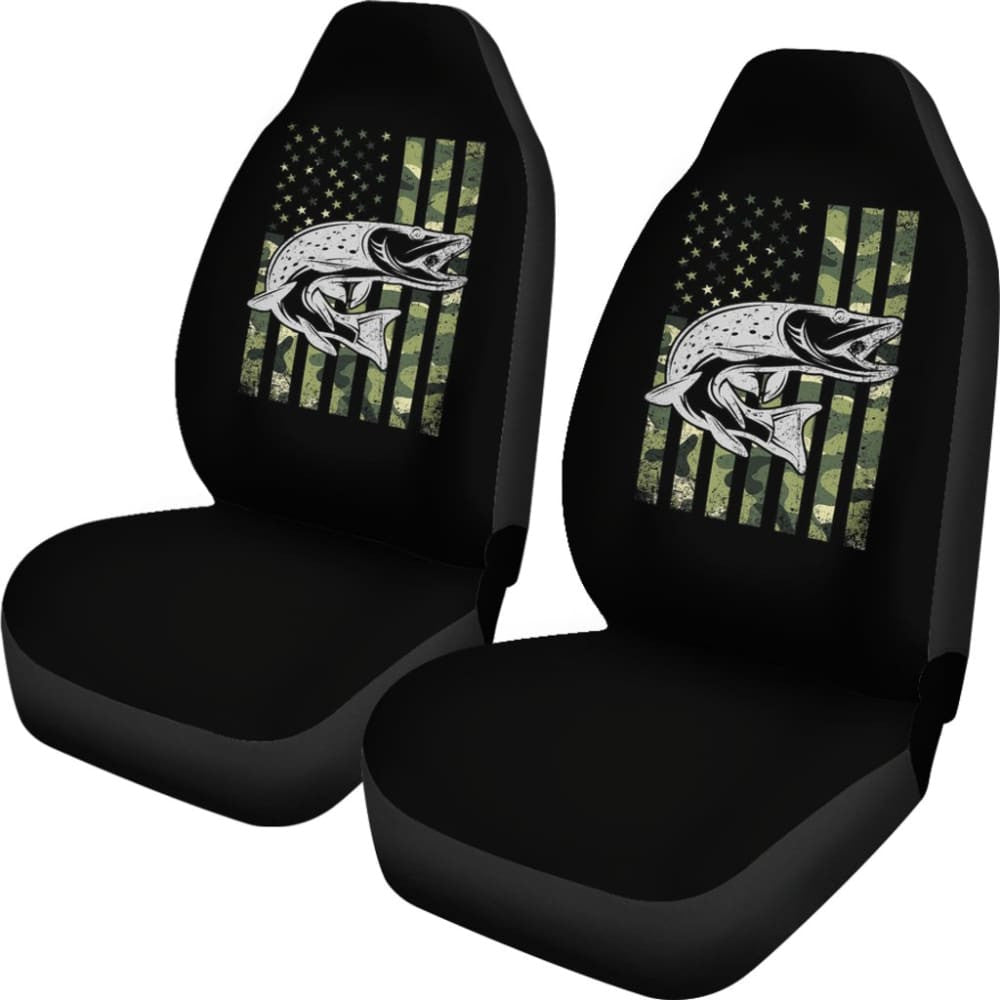 Amazing Trout Fish Custom Green American Flag Car Seat Covers