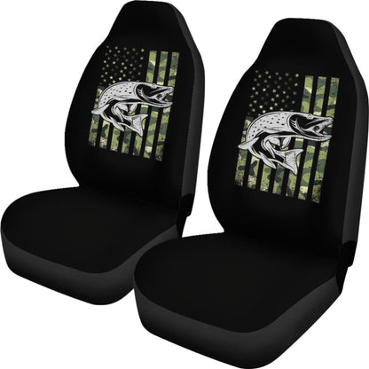 Amazing Trout Fish Custom Green American Flag Car Seat Covers