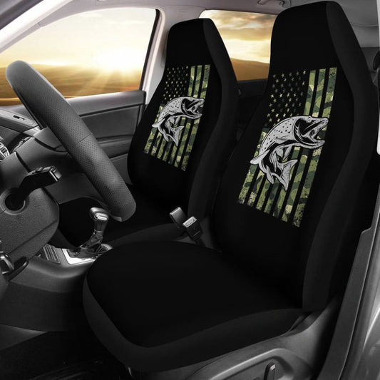 Amazing Trout Fish Custom Green American Flag Car Seat Covers