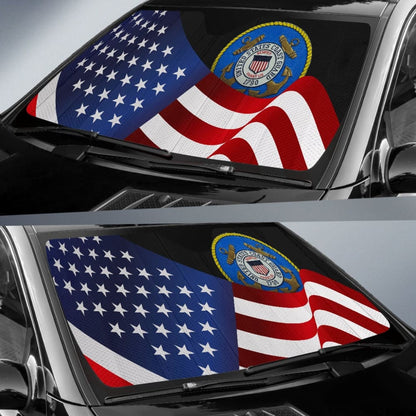 American Flag Waving US Coast Guard Car Auto Sun Shades