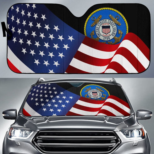 American Flag Waving US Coast Guard Car Auto Sun Shades
