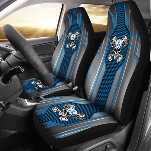 Black Blue Mechanic Skull Mitsubishi Car Seat Covers