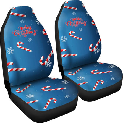 Blue Xmas Christmas Candy Cane Snowflake Car Seat Covers