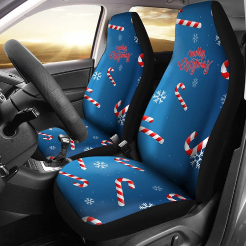 Blue Xmas Christmas Candy Cane Snowflake Car Seat Covers