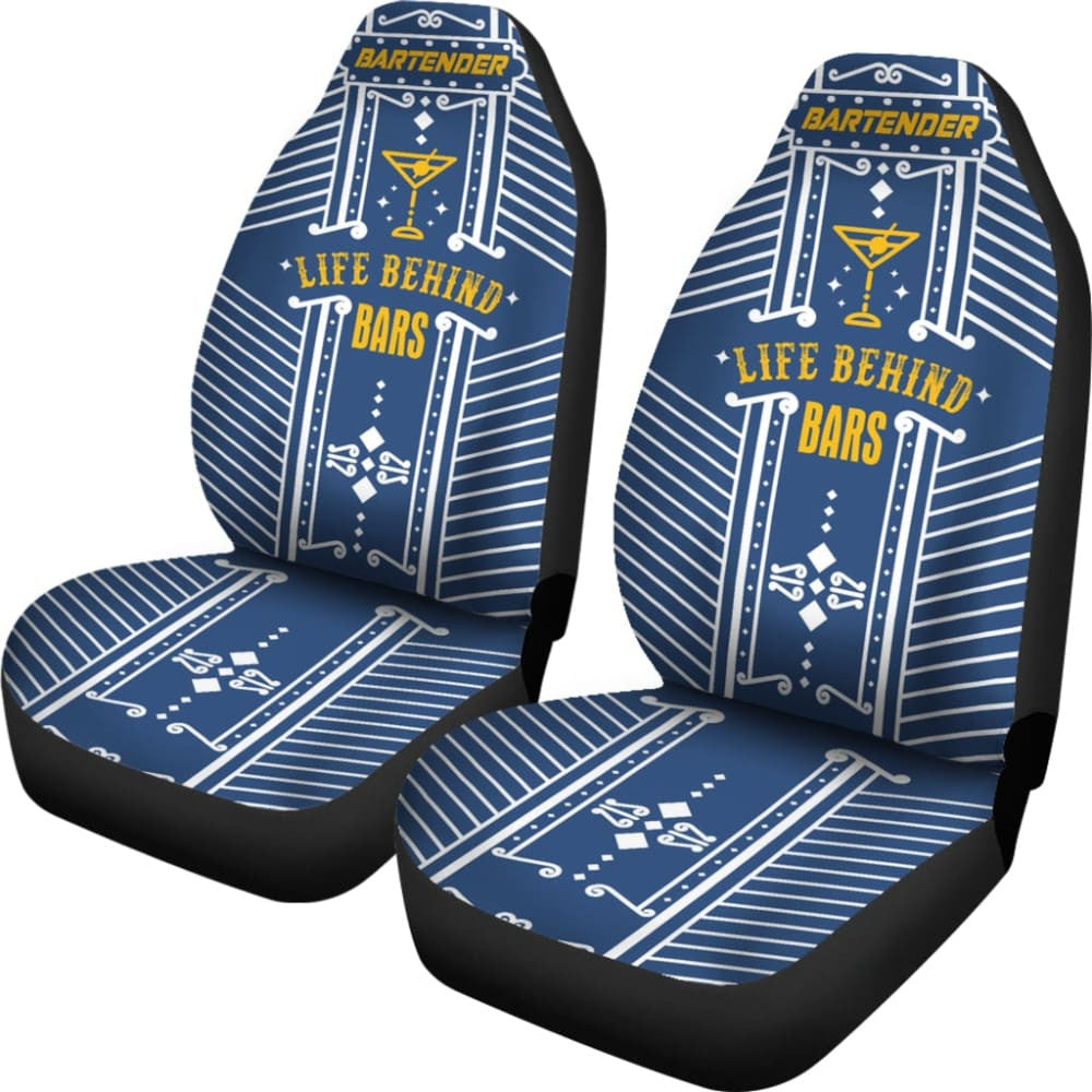 Blue Life Behind Bars Bartender Gold Letter Printed Car Seat Covers