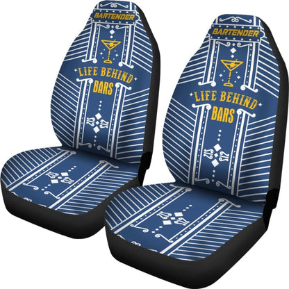 Blue Life Behind Bars Bartender Gold Letter Printed Car Seat Covers