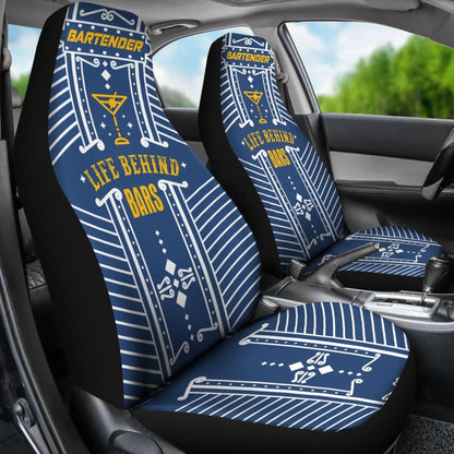Blue Life Behind Bars Bartender Gold Letter Printed Car Seat Covers