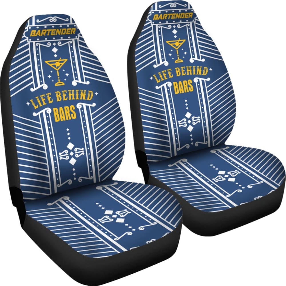 Blue Life Behind Bars Bartender Gold Letter Printed Car Seat Covers