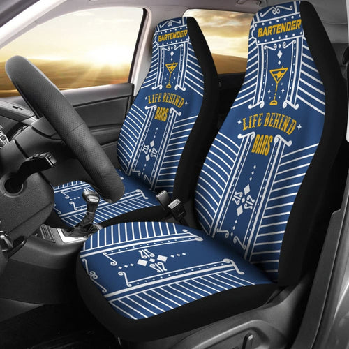 Blue Life Behind Bars Bartender Gold Letter Printed Car Seat Covers