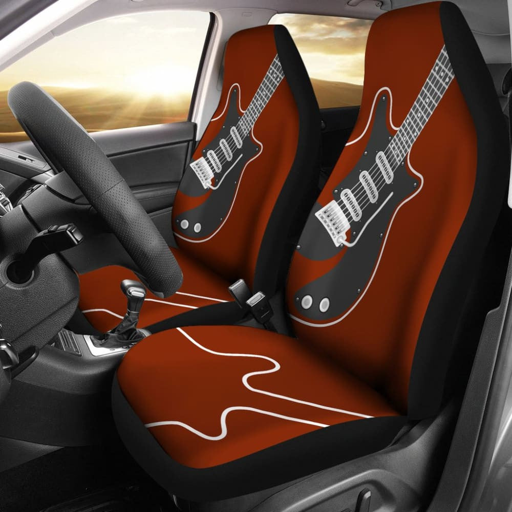 Amazing Electric Guitar In Red Themed Car Seat Covers