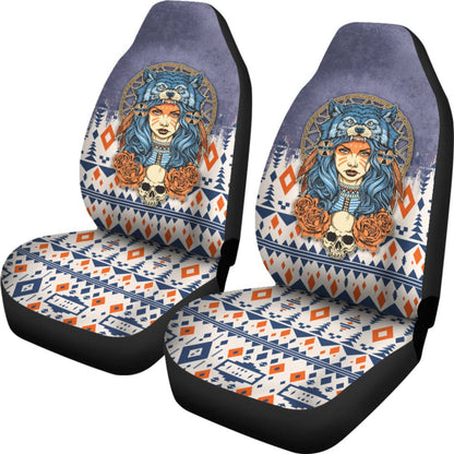 Canada Car Seat Covers Native American Girl With Wolf Headdress