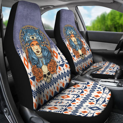 Canada Car Seat Covers Native American Girl With Wolf Headdress
