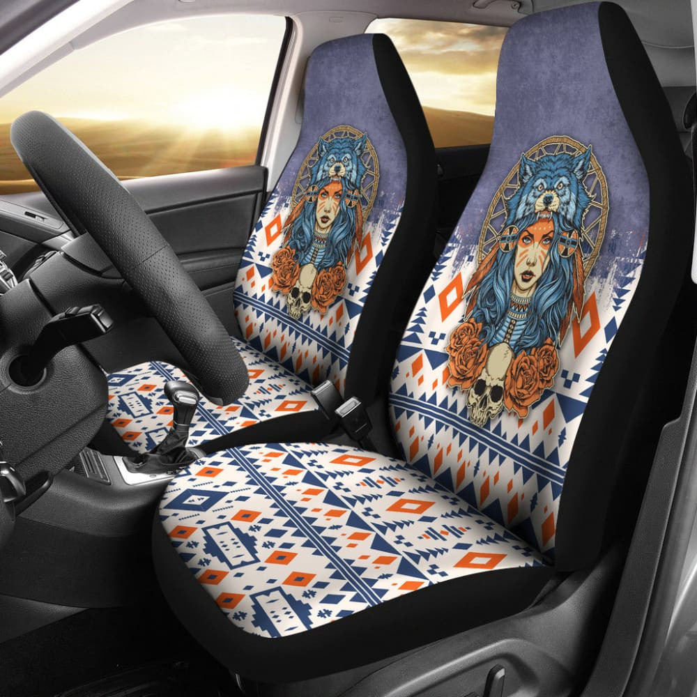 Canada Car Seat Covers Native American Girl With Wolf Headdress
