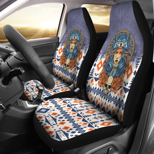 Canada Car Seat Covers Native American Girl With Wolf Headdress