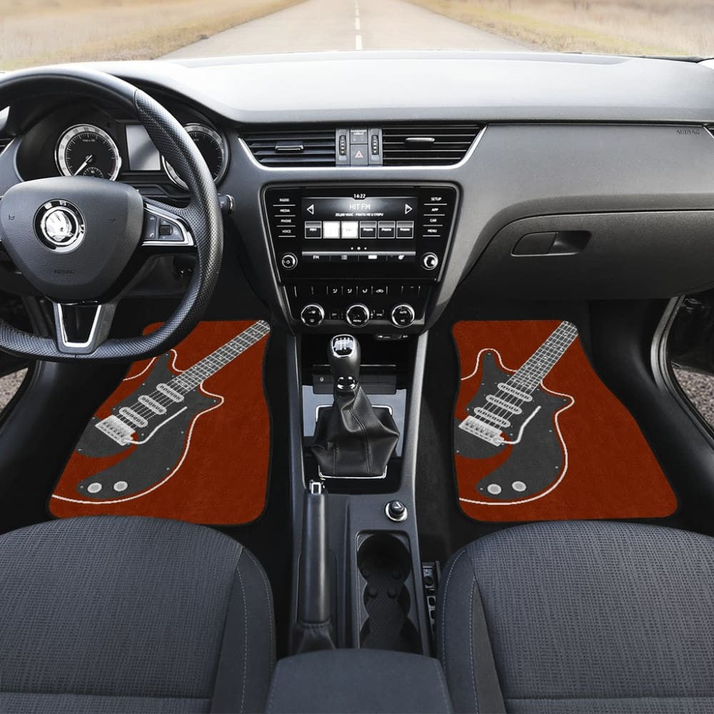 Amazing Electric Guitar In Red Themed Car Floor Mats