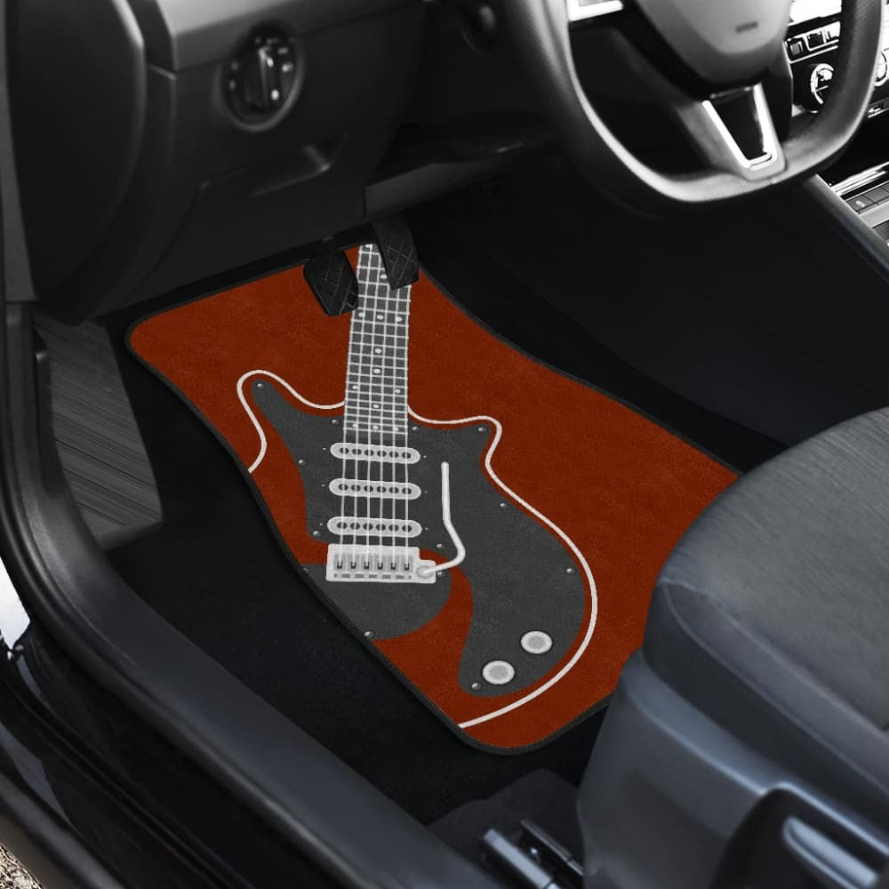 Amazing Electric Guitar In Red Themed Car Floor Mats