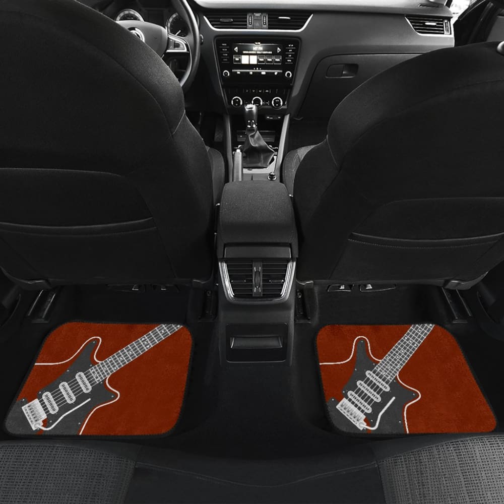 Amazing Electric Guitar In Red Themed Car Floor Mats
