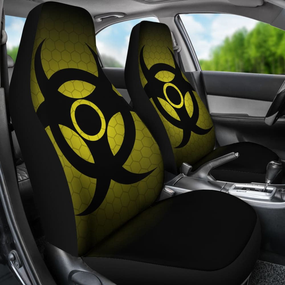 Black Biohazard Warning Yellow Background Car Seats Covers