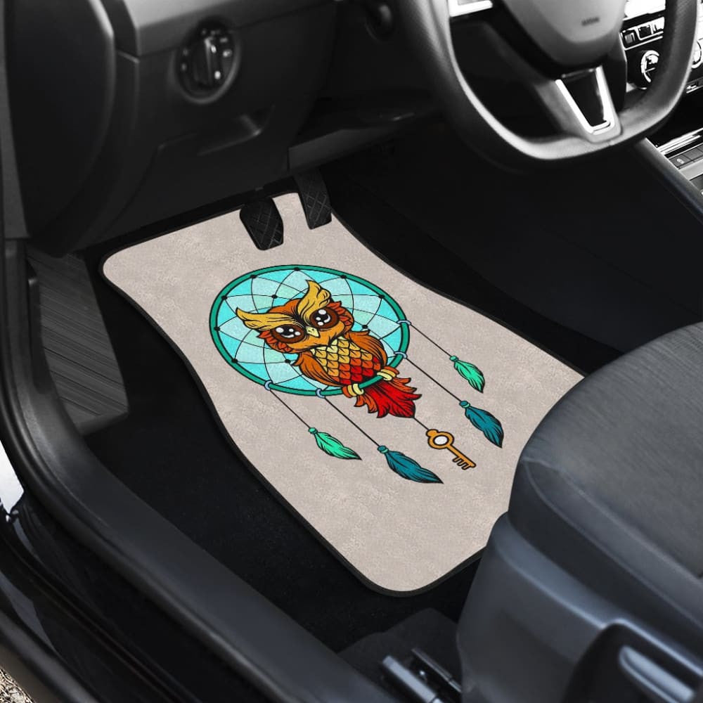 Colorful Owl And Dreamcatcher Stained Glass Effect Print Car Floor Mats