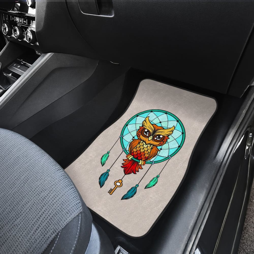 Colorful Owl And Dreamcatcher Stained Glass Effect Print Car Floor Mats