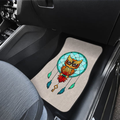 Colorful Owl And Dreamcatcher Stained Glass Effect Print Car Floor Mats