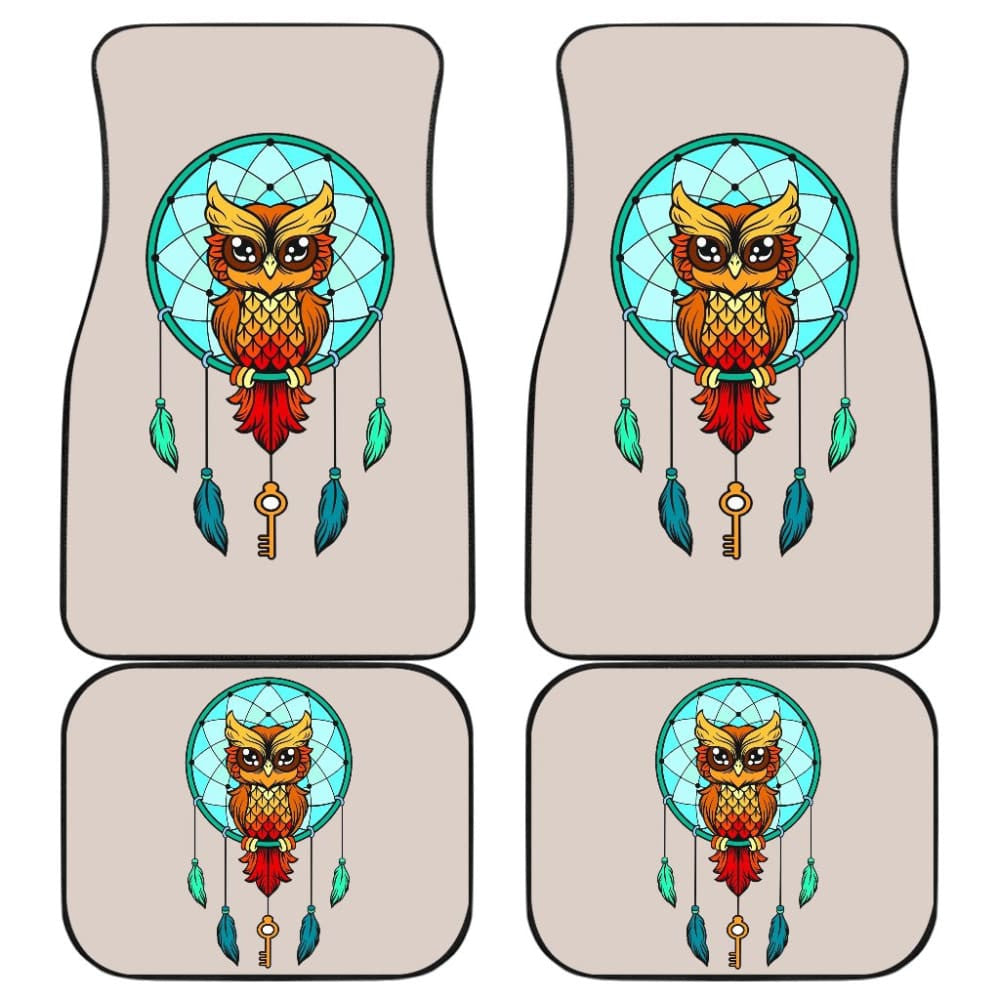 Colorful Owl And Dreamcatcher Stained Glass Effect Print Car Floor Mats
