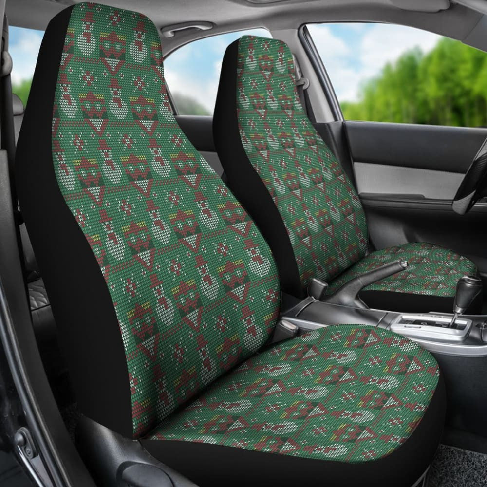 Amazing Green Ugly Christmas Snowman Pattern Car Seat Covers