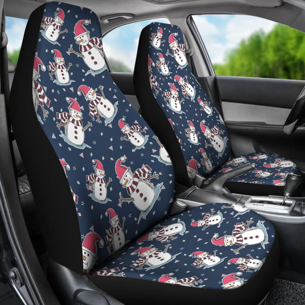 Car Seat Covers Cute Snowman Winter Universal Auto Accessories