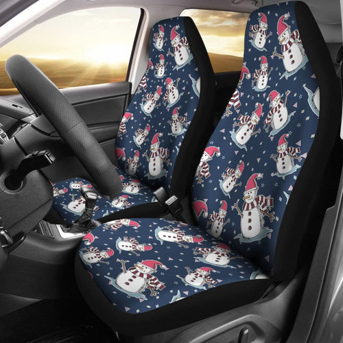 Car Seat Covers Cute Snowman Winter Universal Auto Accessories