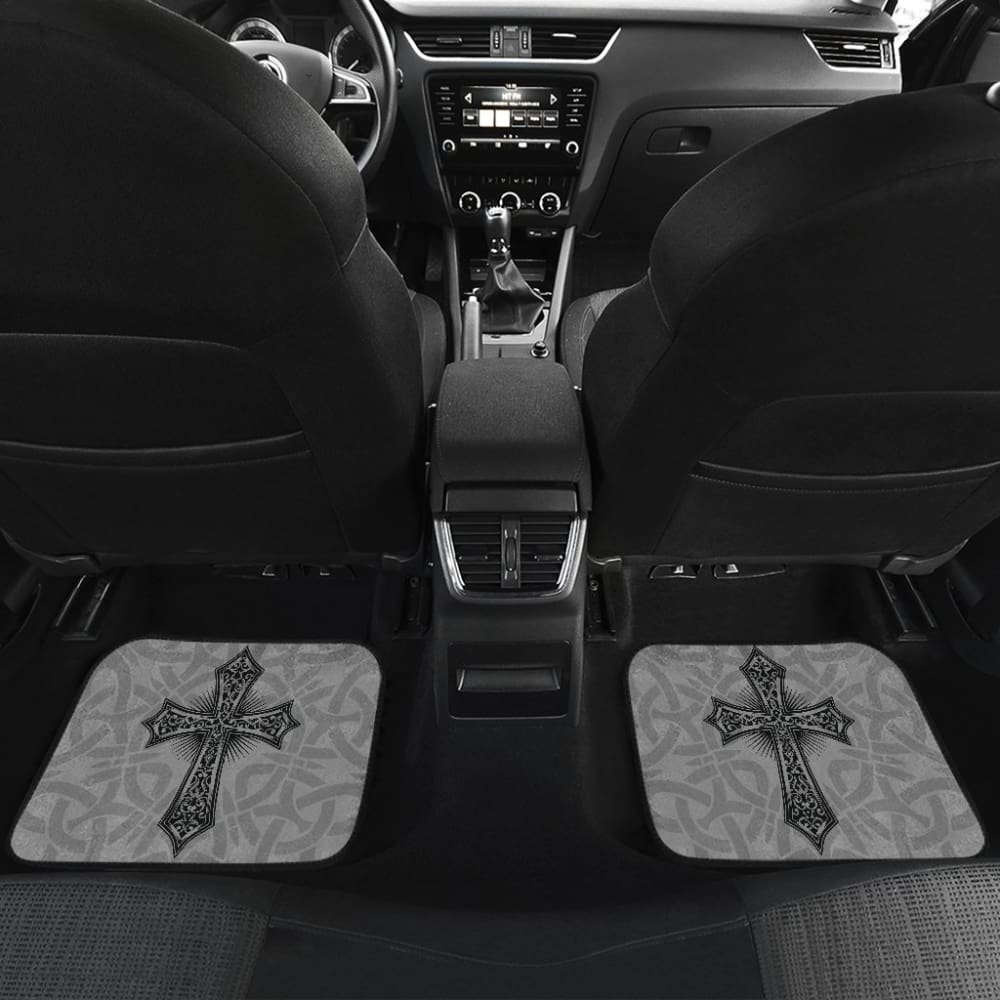 Mystic Celtic Cross With Knot Black Themed Car Floor Mats