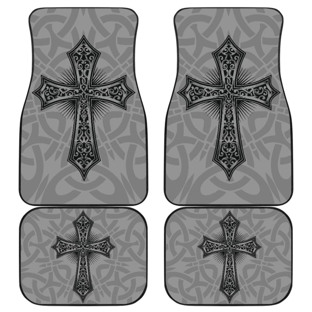 Mystic Celtic Cross With Knot Black Themed Car Floor Mats