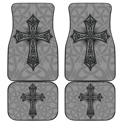 Mystic Celtic Cross With Knot Black Themed Car Floor Mats