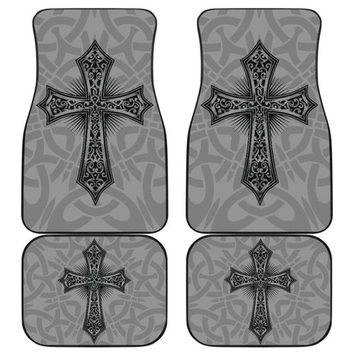 Mystic Celtic Cross With Knot Black Themed Car Floor Mats