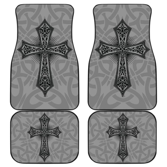 Mystic Celtic Cross With Knot Black Themed Car Floor Mats