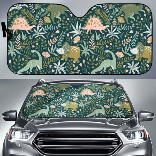 Dinosaurs Tropical Leaves Flower Pattern Car Auto Sun Shades
