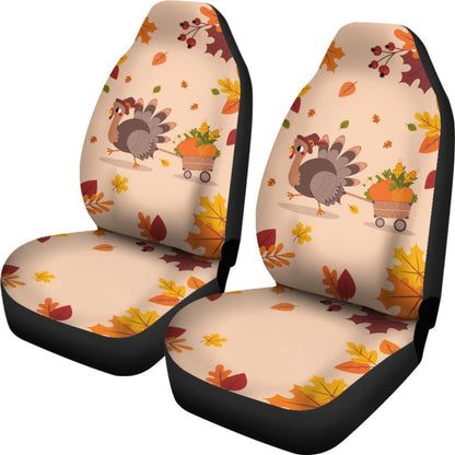 Thanksgiving Turkey Happy Moments With Autumn Leaves Car Seat Covers