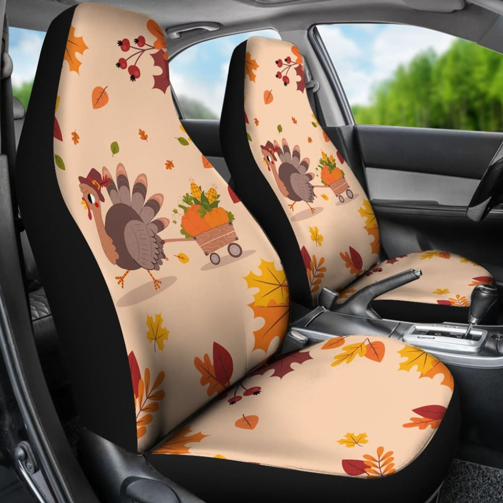 Thanksgiving Turkey Happy Moments With Autumn Leaves Car Seat Covers