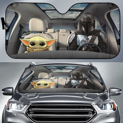 Baby Yoda & Mandalorian Car Auto Sun Shade Star Wars Windshield