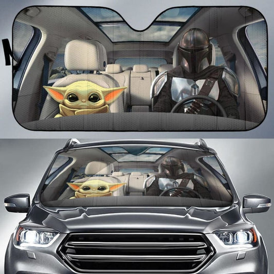Baby Yoda & Mandalorian Car Auto Sun Shade Star Wars Windshield