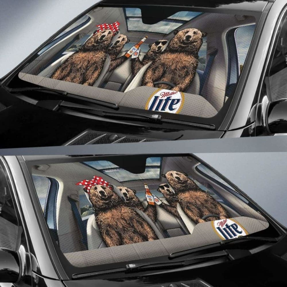 Family Bear Drink Beer Miller Lite Car Sun Shade Funny