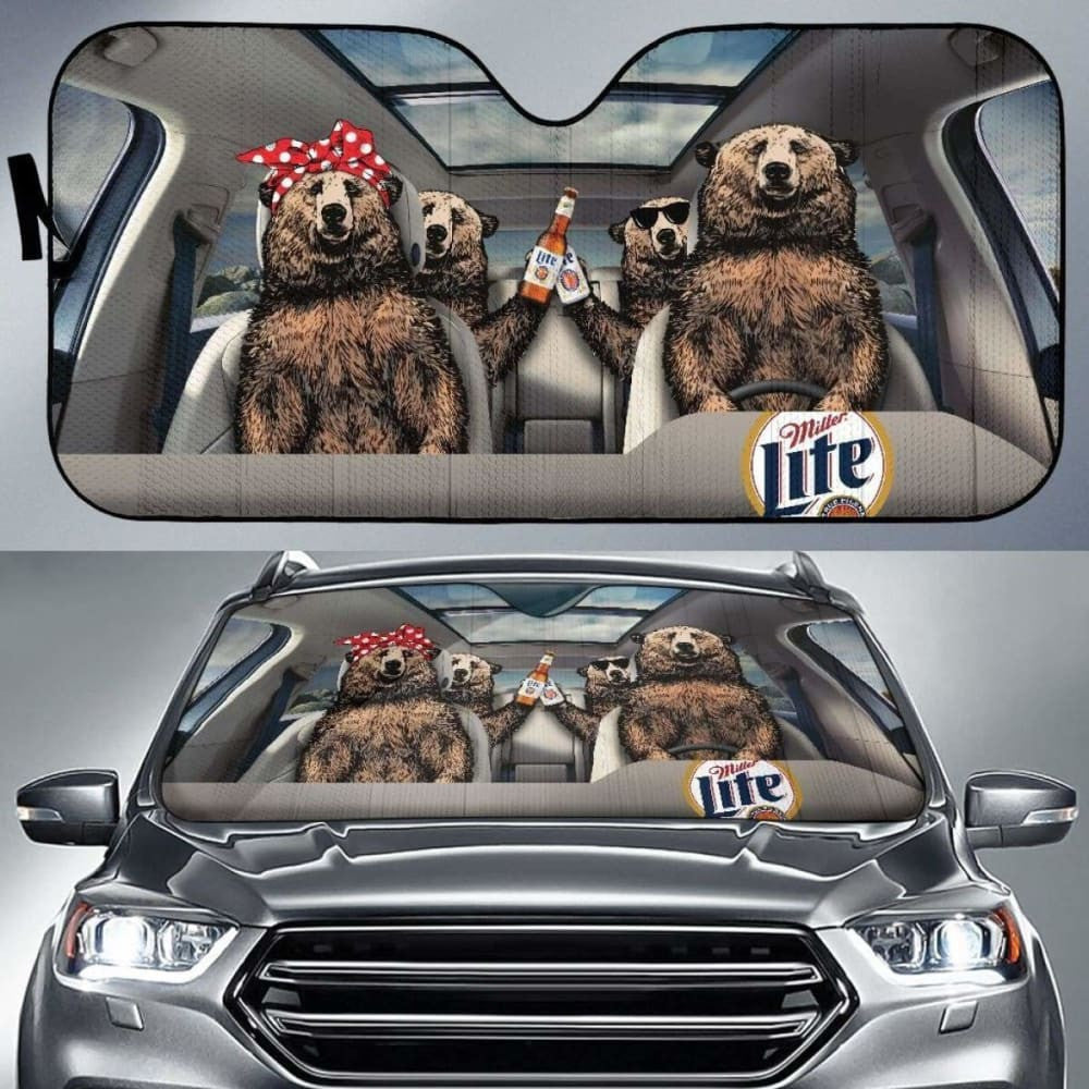 Family Bear Drink Beer Miller Lite Car Sun Shade Funny