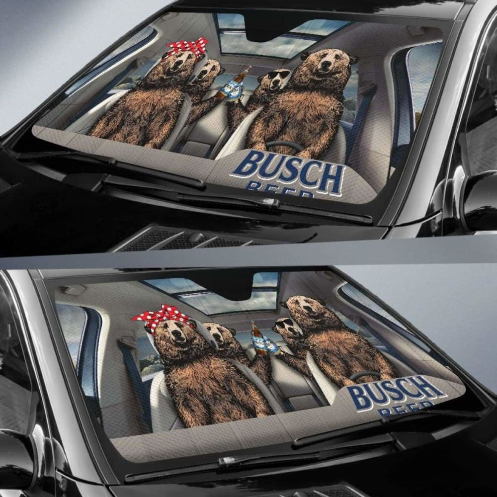 Family Bear Drink Beer Busch Car Sun Shade Funny